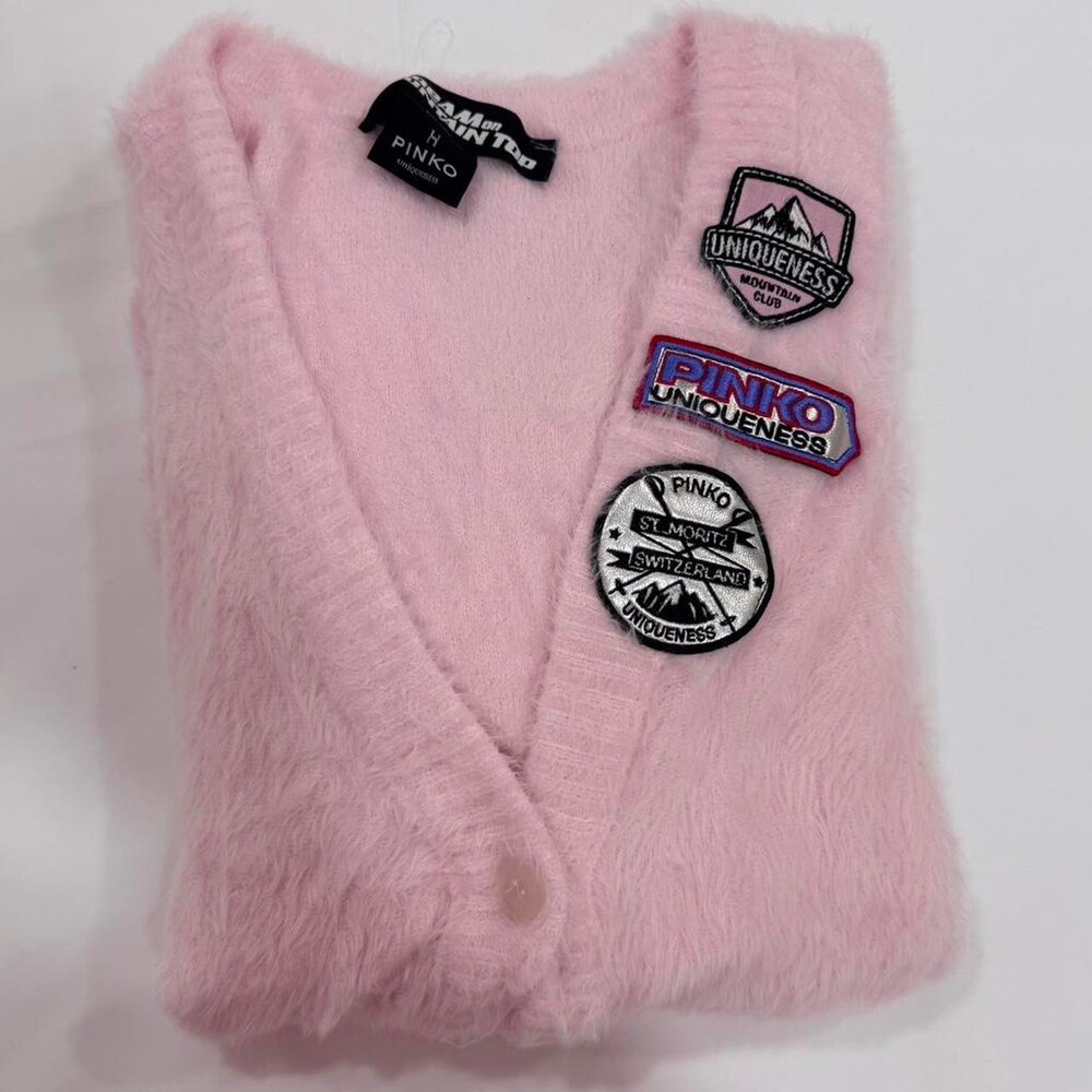 Pinko Dream on Mountain Top pink fuzzy cardigan/ Sweater NWOT | Size S